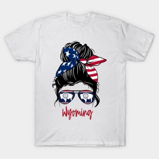 wyoming girl Messy bun , American Girl , wyoming Flag T-Shirt